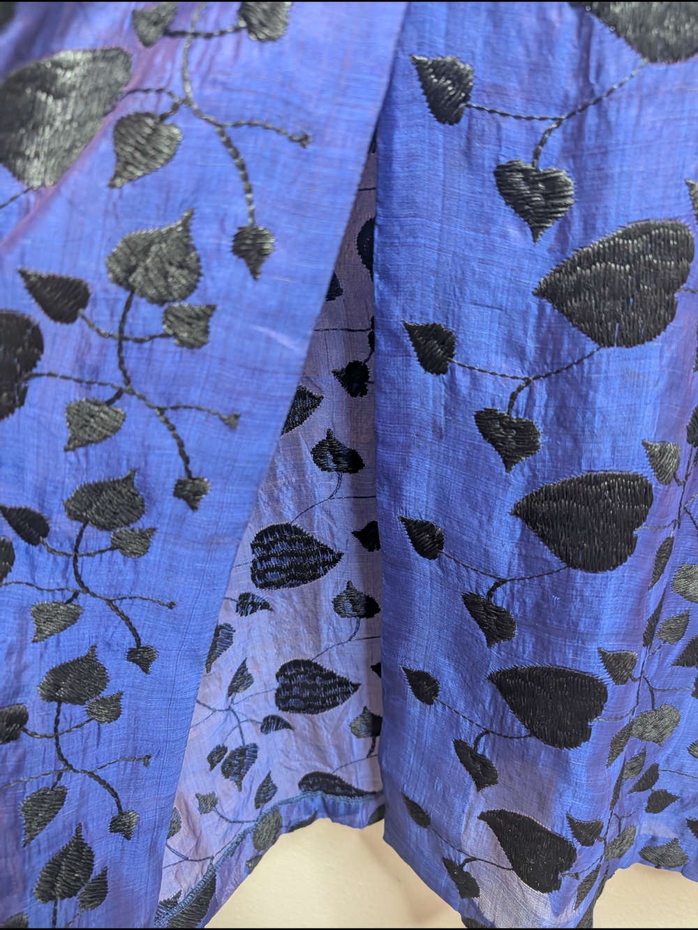 Marianne Kooimans 2 Silk Embroidered Leaf Midi Dress Button Front Blue Black - Picture 8 of 9